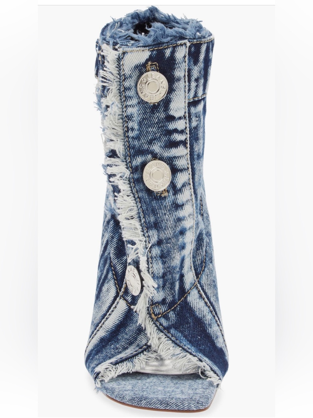 Frayed Denim Peep-Toe Stiletto Ankle Boot - Blue - Picture 3 of 8